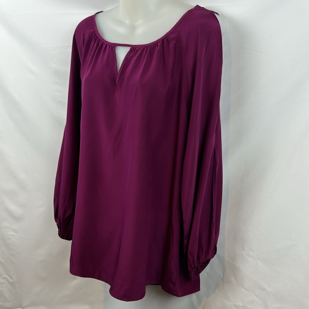 DREW 100% Silk Long Sleeve Fuchsia Cut Out Casual Blouse Long Sleeve Top Size M - Picture 4 of 9